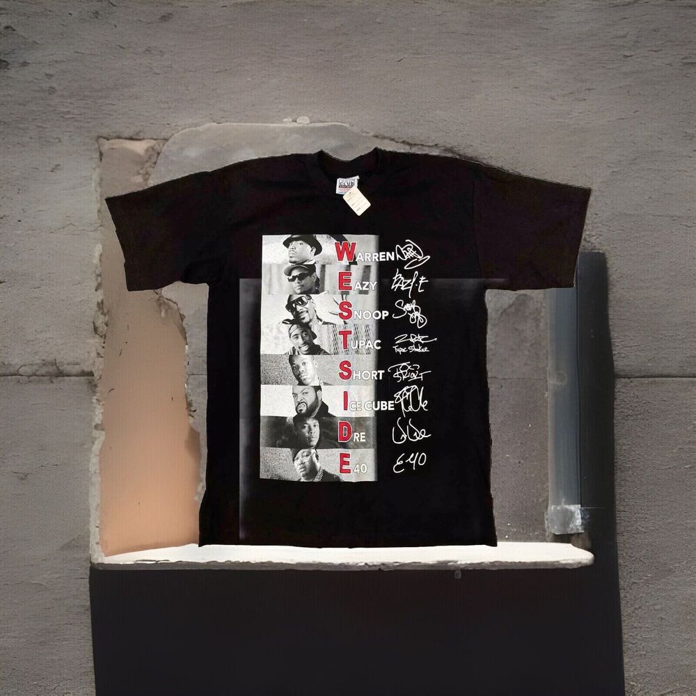 Y2K West Coast West side Rap Tee Graphic T Shirt Black L Snoop Tupac Dre